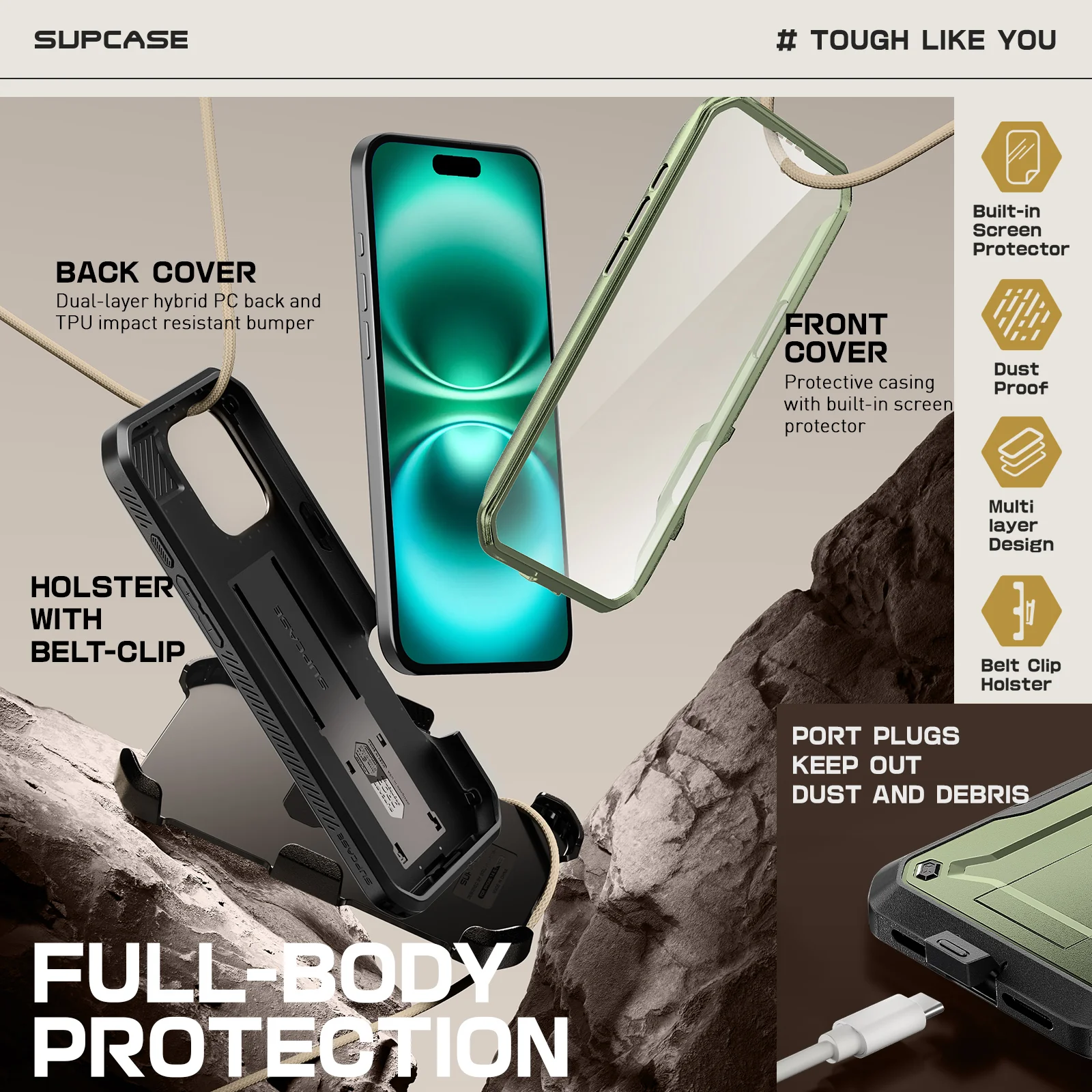 iPhone 16 Pro Max 6.9 inch Unicorn Beetle PRO Rugged Case-Dark Green - Image 5