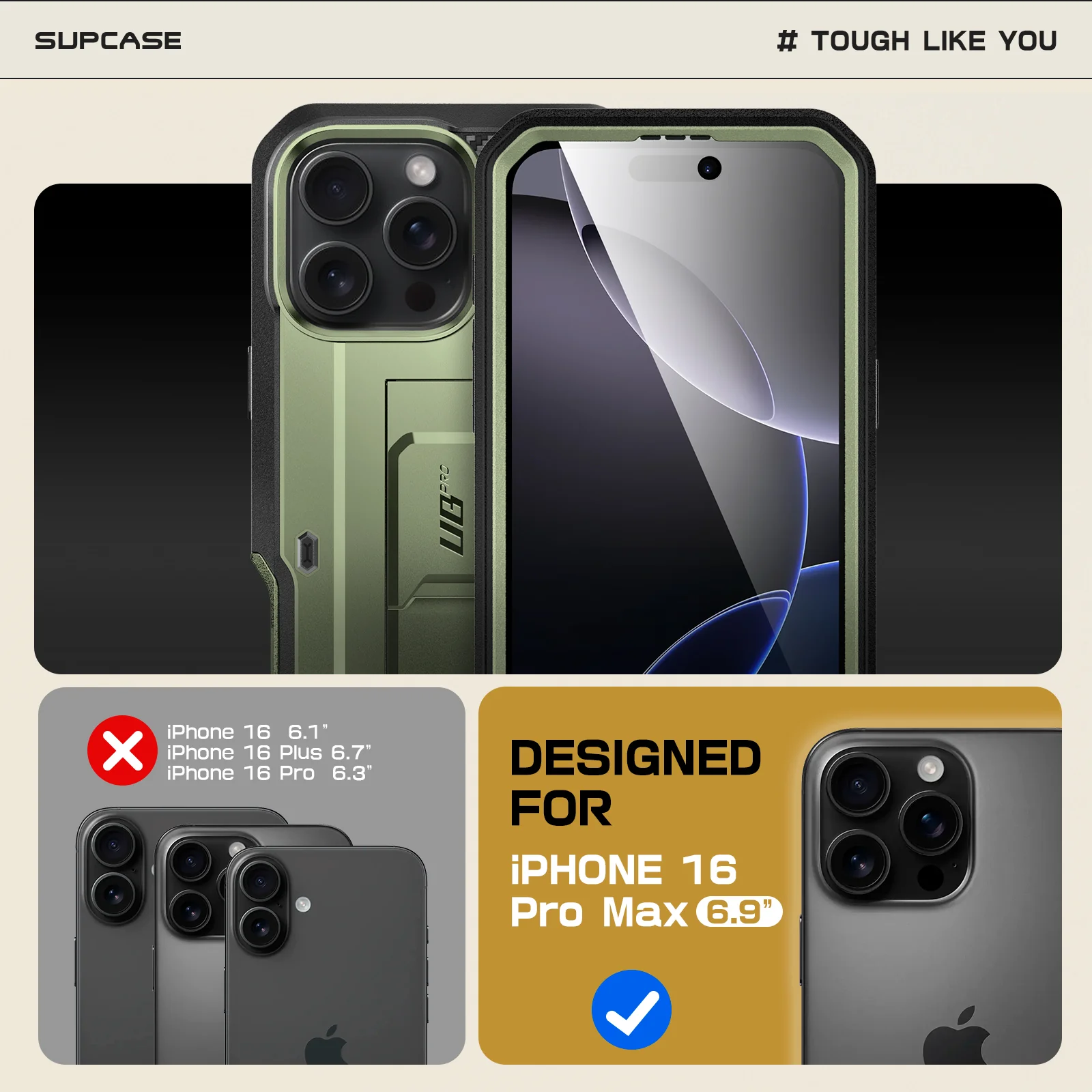iPhone 16 Pro Max 6.9 inch Unicorn Beetle PRO Rugged Case-Dark Green - Image 9