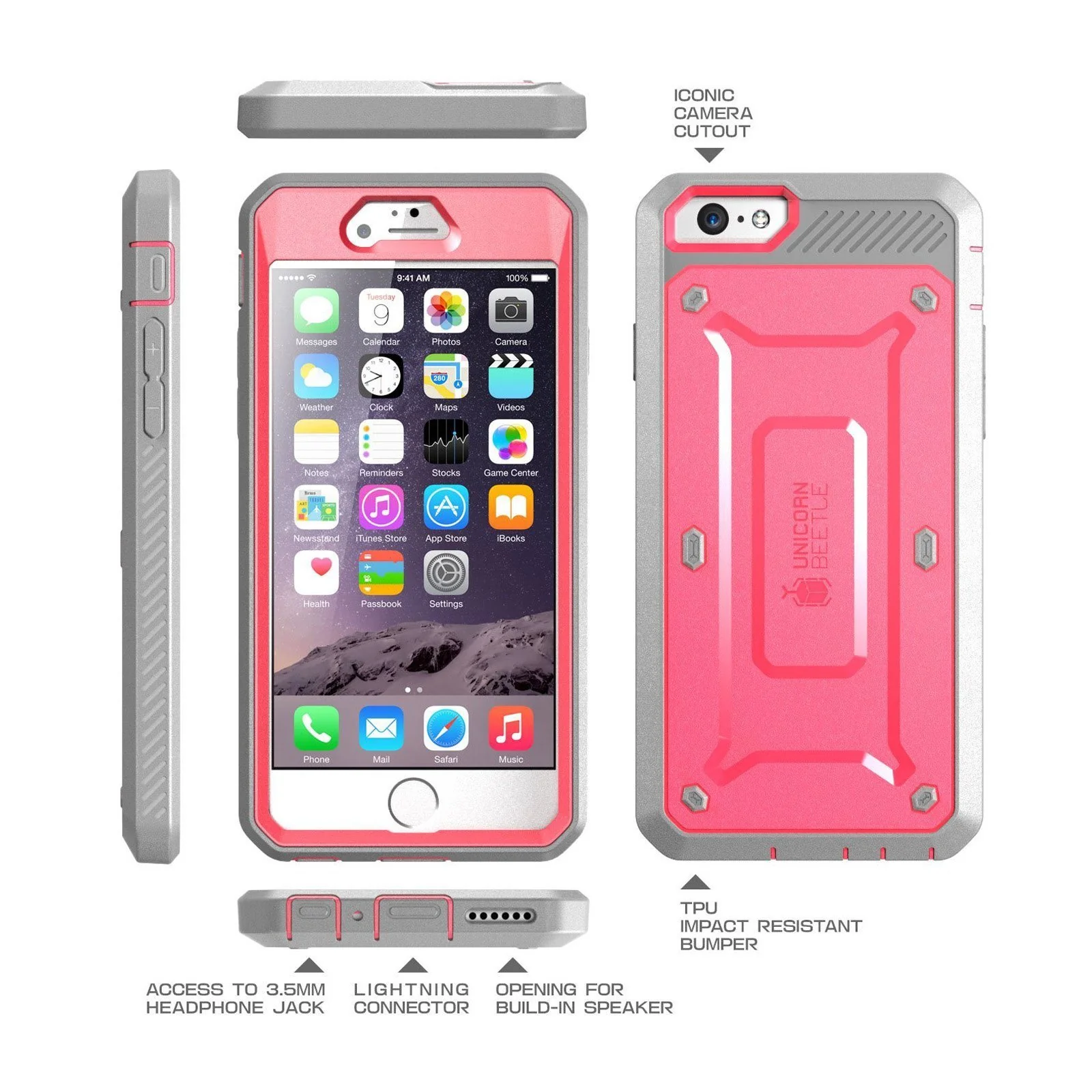 iPhone 6 Plus / 6S Plus Unicorn Beetle Pro Full Body Rugged Holster Case with Screen Protector-Pink - Image 2