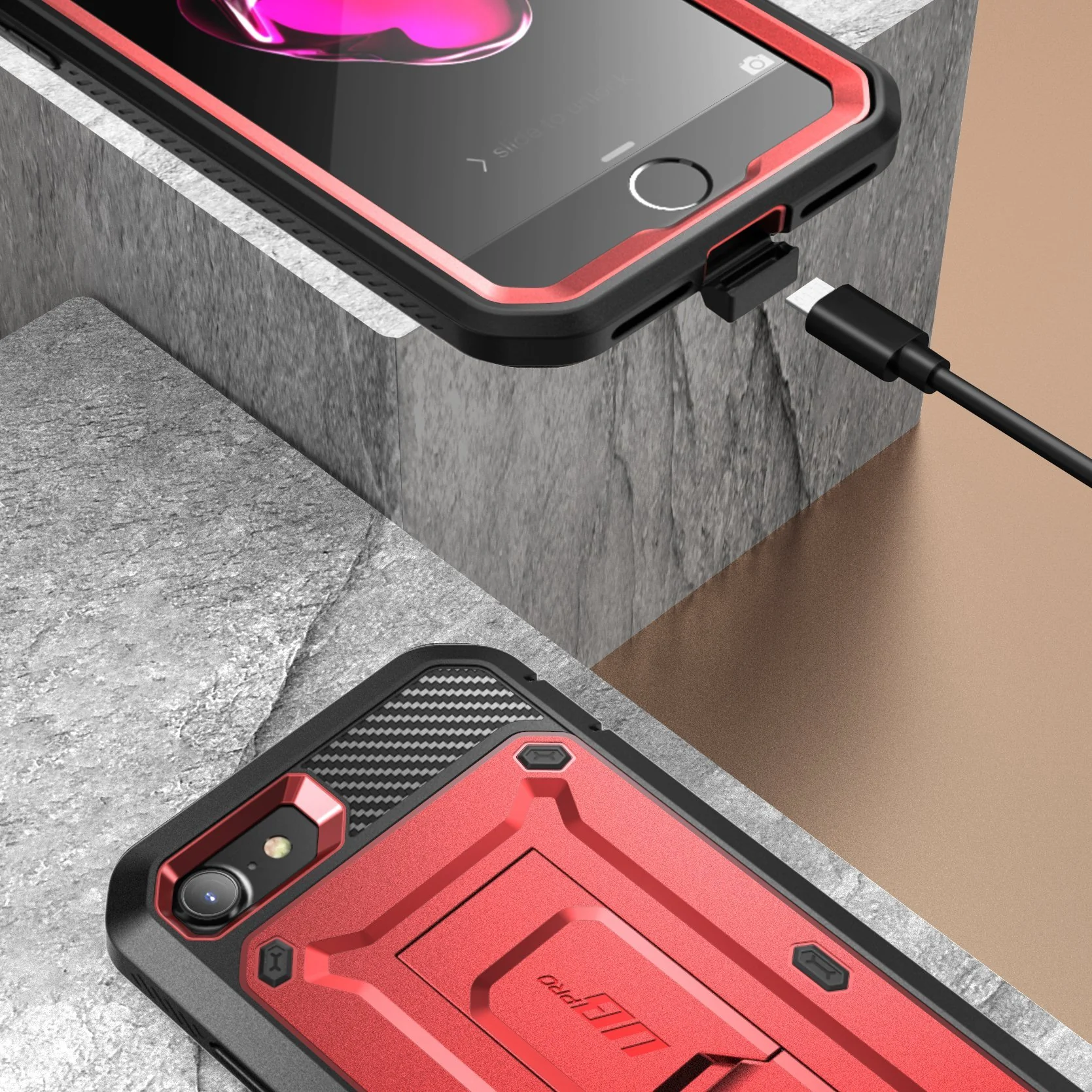 iPhone 7 / 8 Unicorn Beetle Pro Full-Body Case with Kickstand-Metallic Red - Image 5