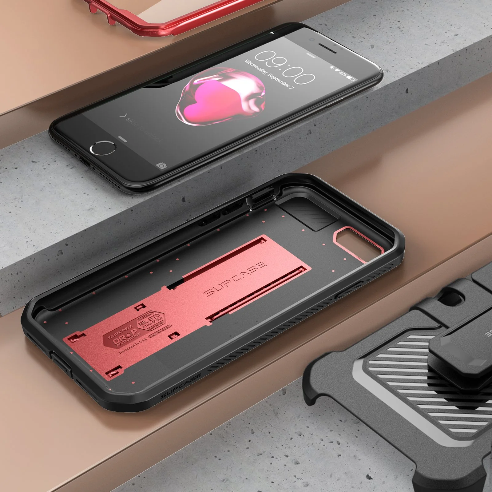 iPhone SE Unicorn Beetle Pro Full-Body Case with Kickstand-Metallic Red - Image 3