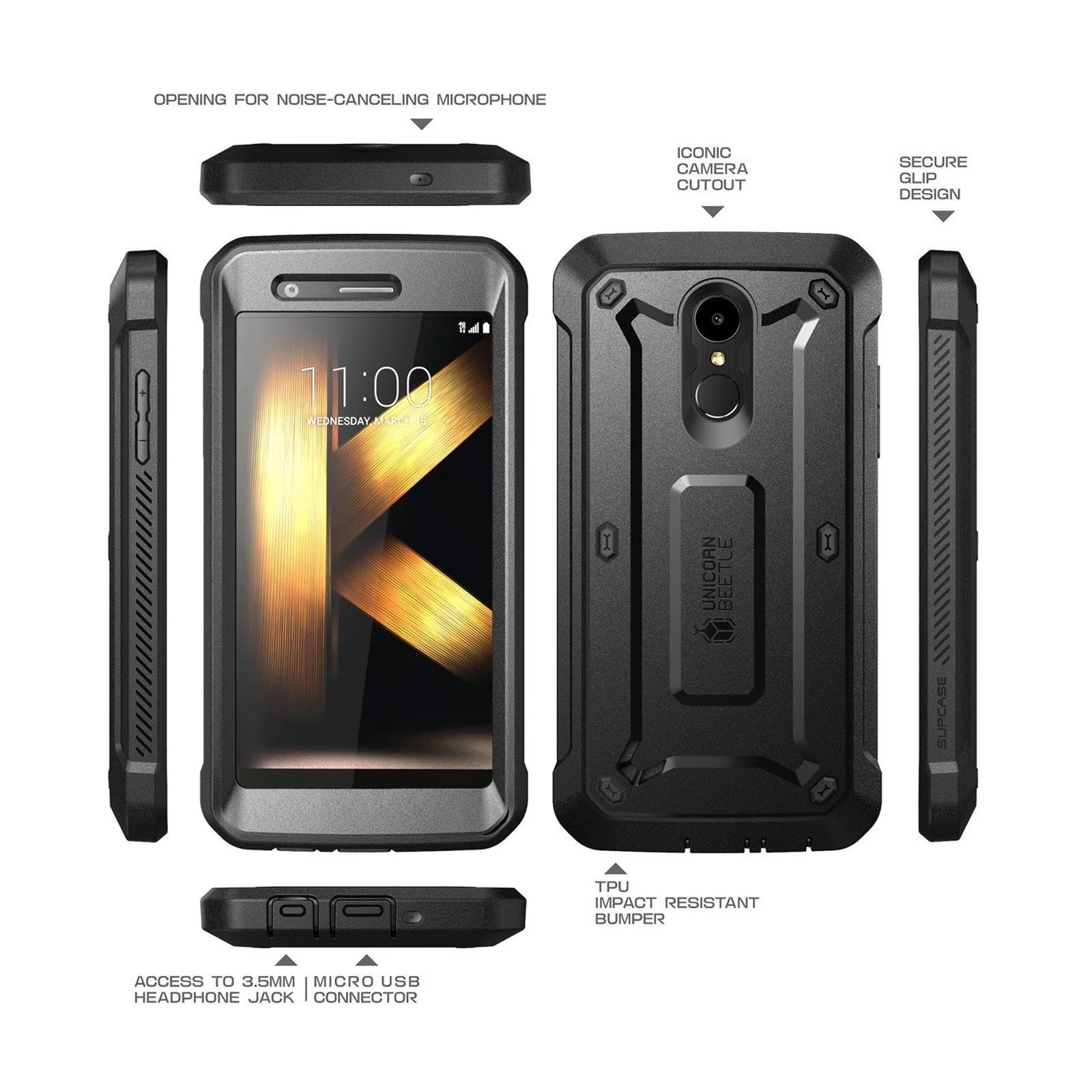LG K30 Unicorn Beetle Pro Rugged Holster Case-Black - Image 4