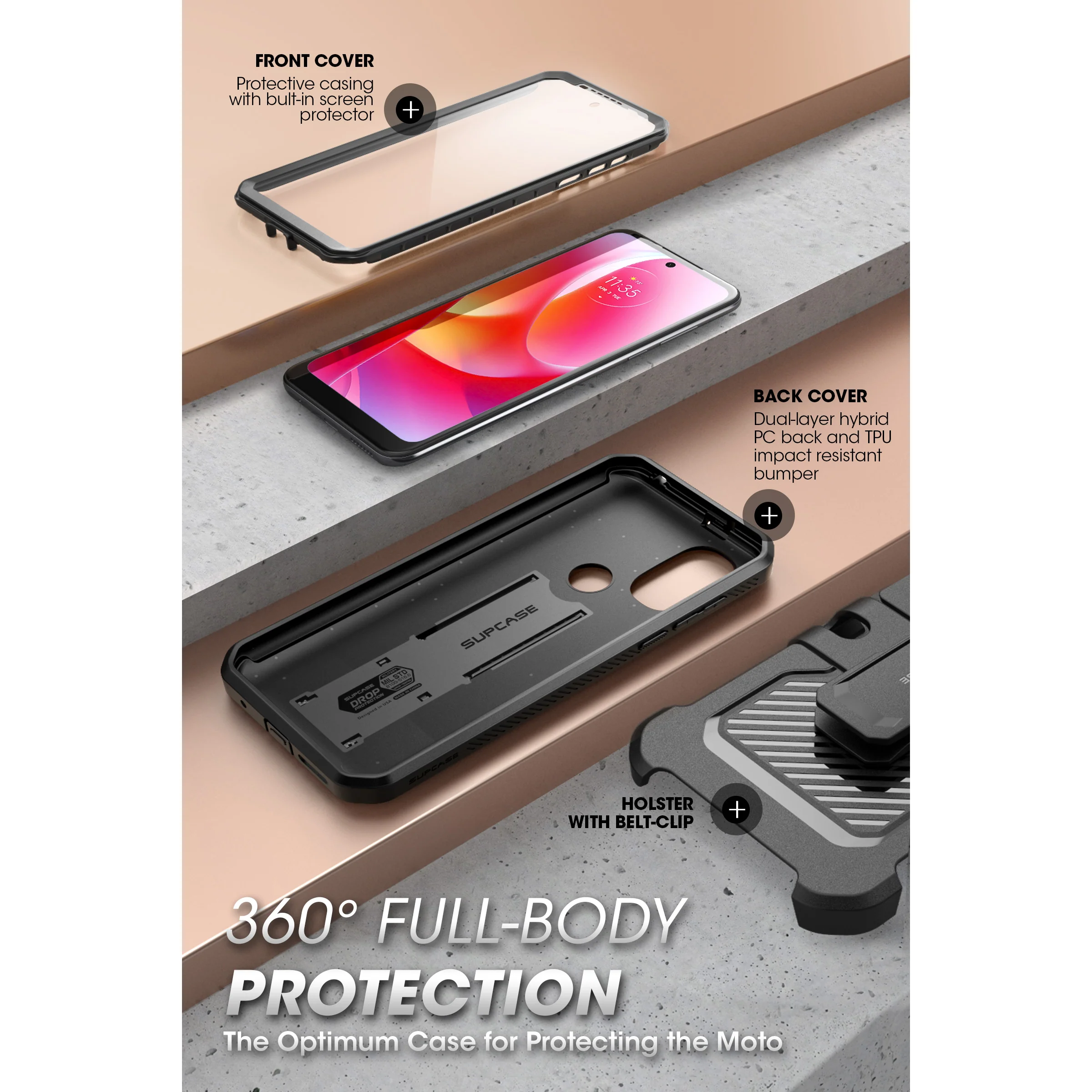 Moto G Power Unicorn Beetle PRO Kickstand Case with Holster-Black - Image 6