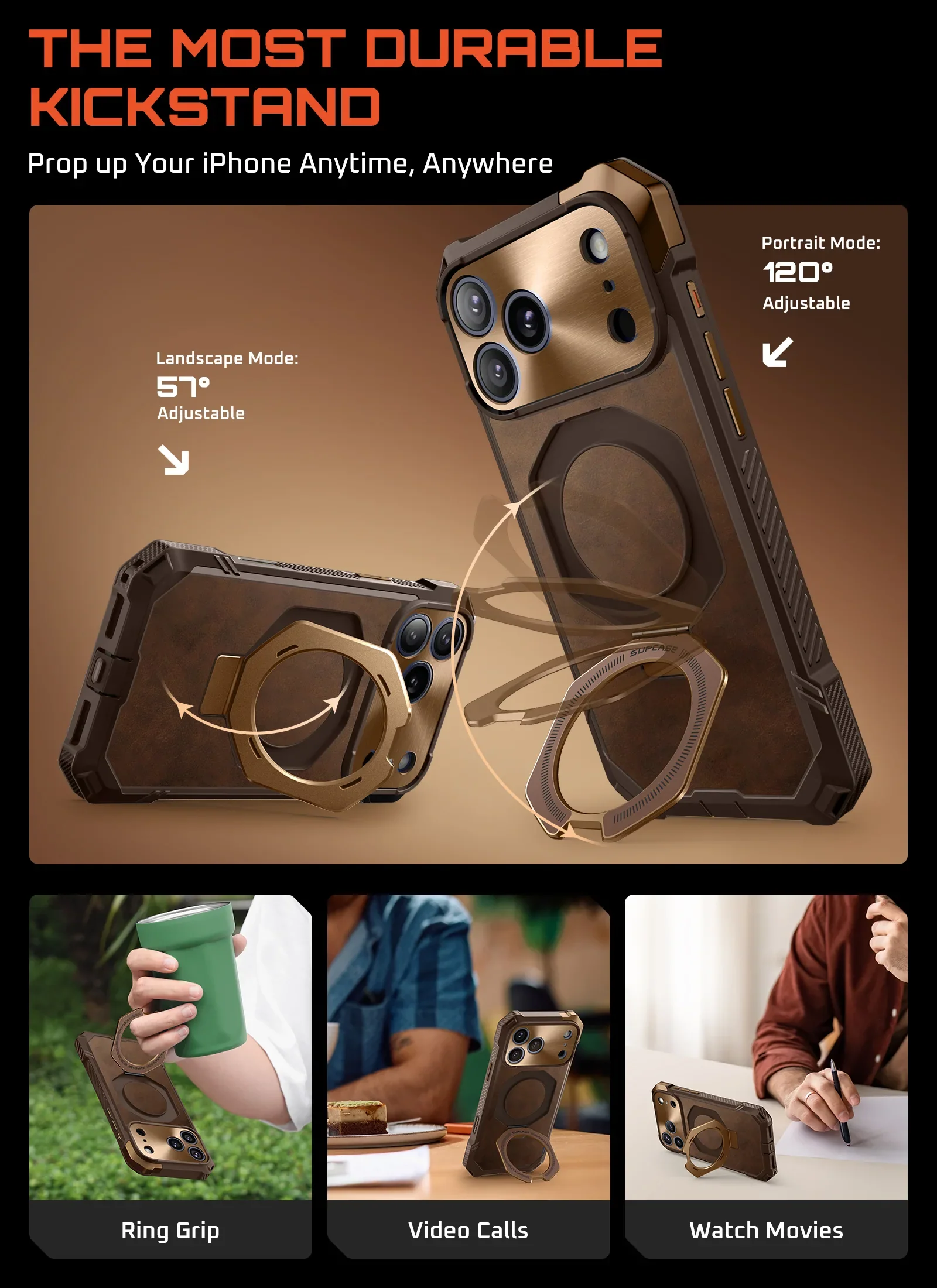 OPEN BOX | UB GRIP Series iPhone 17 Pro Max Premium Leather Phone Case - Brown - Image 8