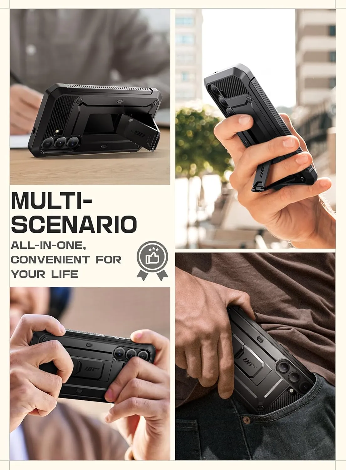 OPEN BOX | UB PRO Series Galaxy S25 FE Phone Case with Stand & Belt-Clip - Black - Image 8