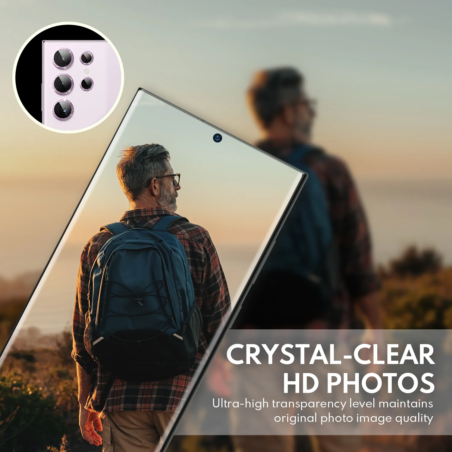 Tempered Glass Camera Lens Protector for Galaxy S23 Ultra-Glimmer Purple - Image 5