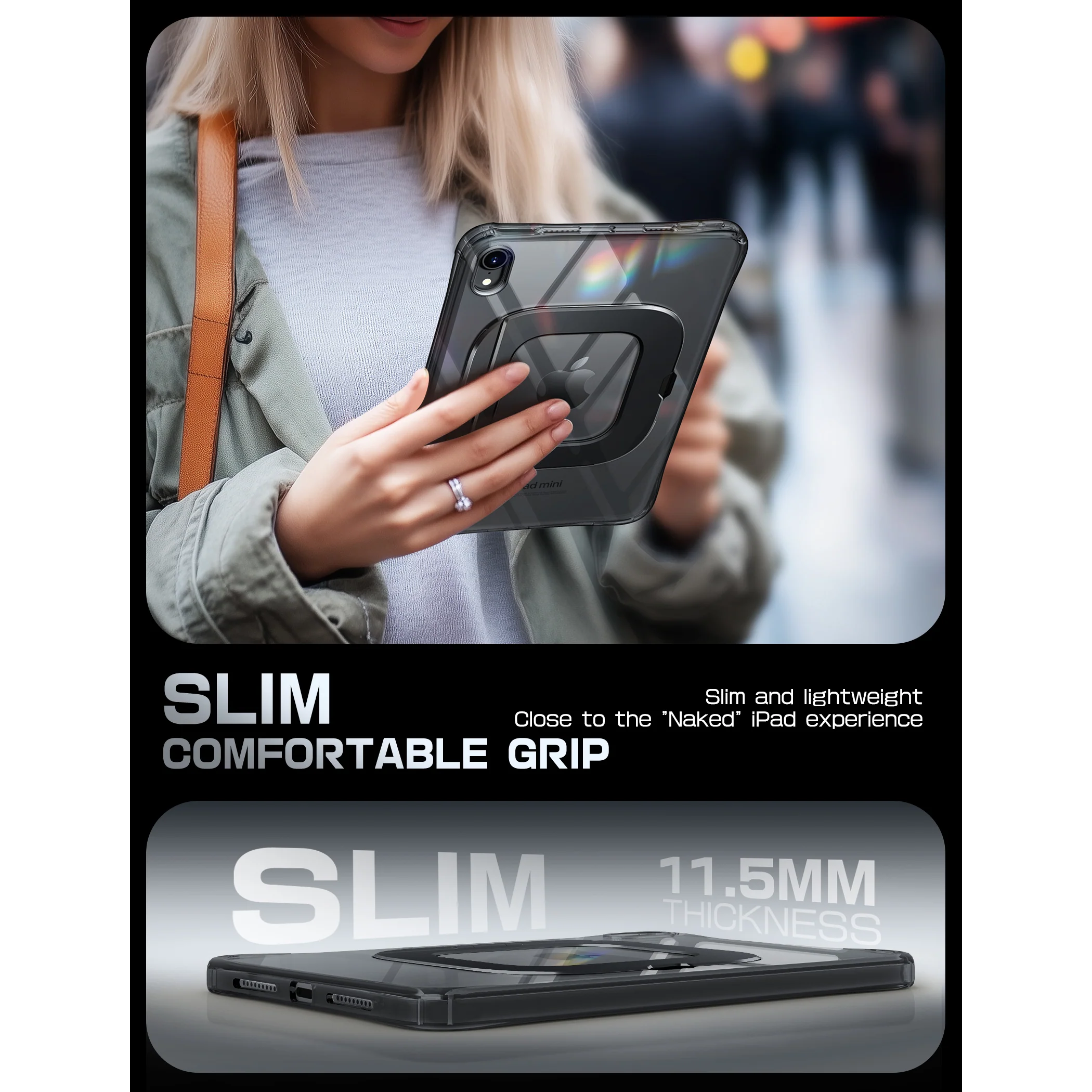 UB Prism Slim Clear iPad Case for iPad Mini 6/7 (8.3") (open box)- Black - Image 6