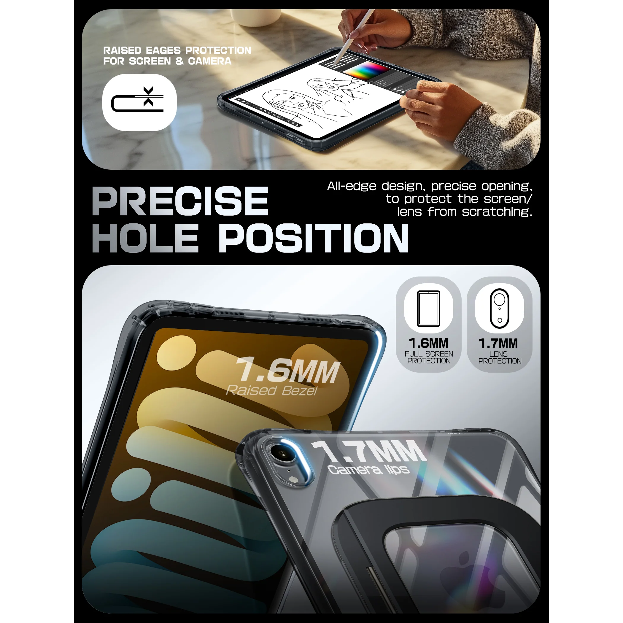 UB Prism Slim Clear iPad Case for iPad Mini 6/7 (8.3") (open box)- Black - Image 8