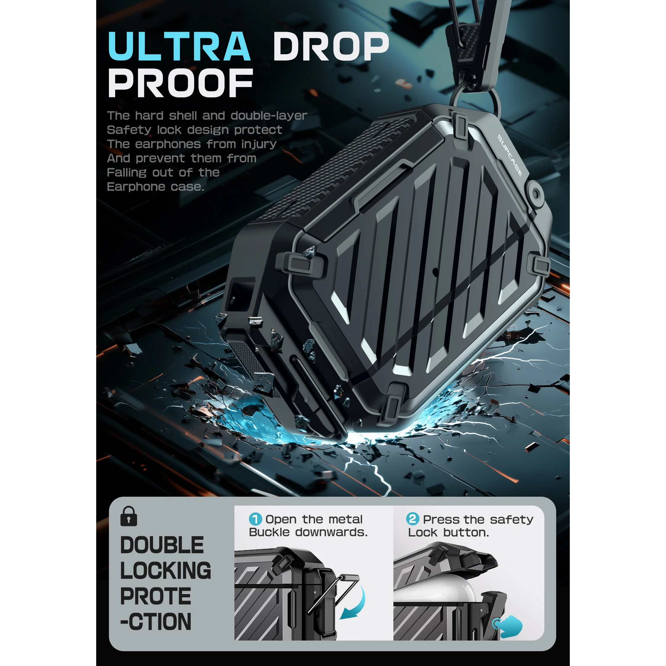 Apple AirPods Pro 1 & 2 Unicorn Beetle PRO Rugged Case Waterproof Case –Black - Image 3
