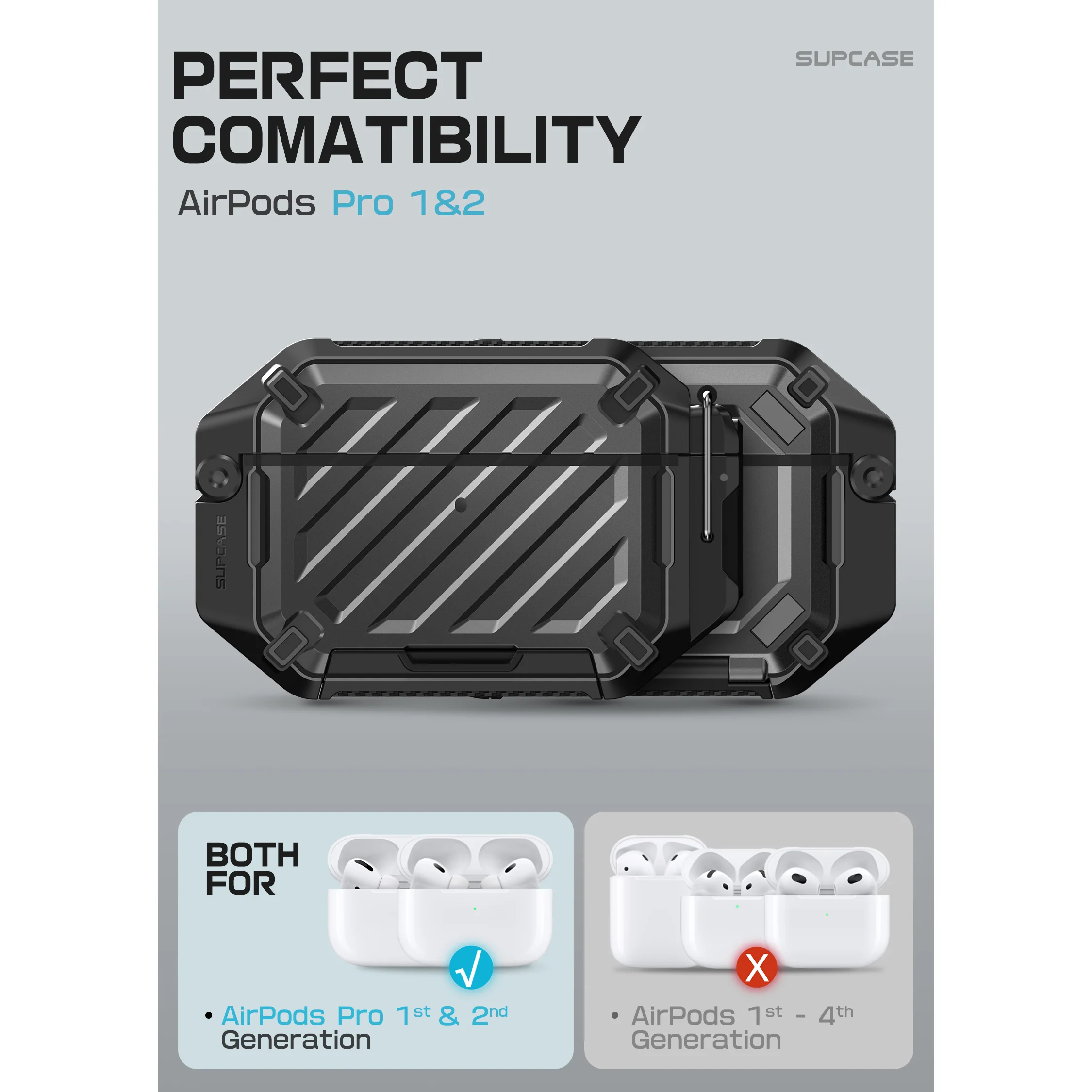 Apple AirPods Pro 1 & 2 Unicorn Beetle PRO Rugged Case Waterproof Case –Black - Image 7