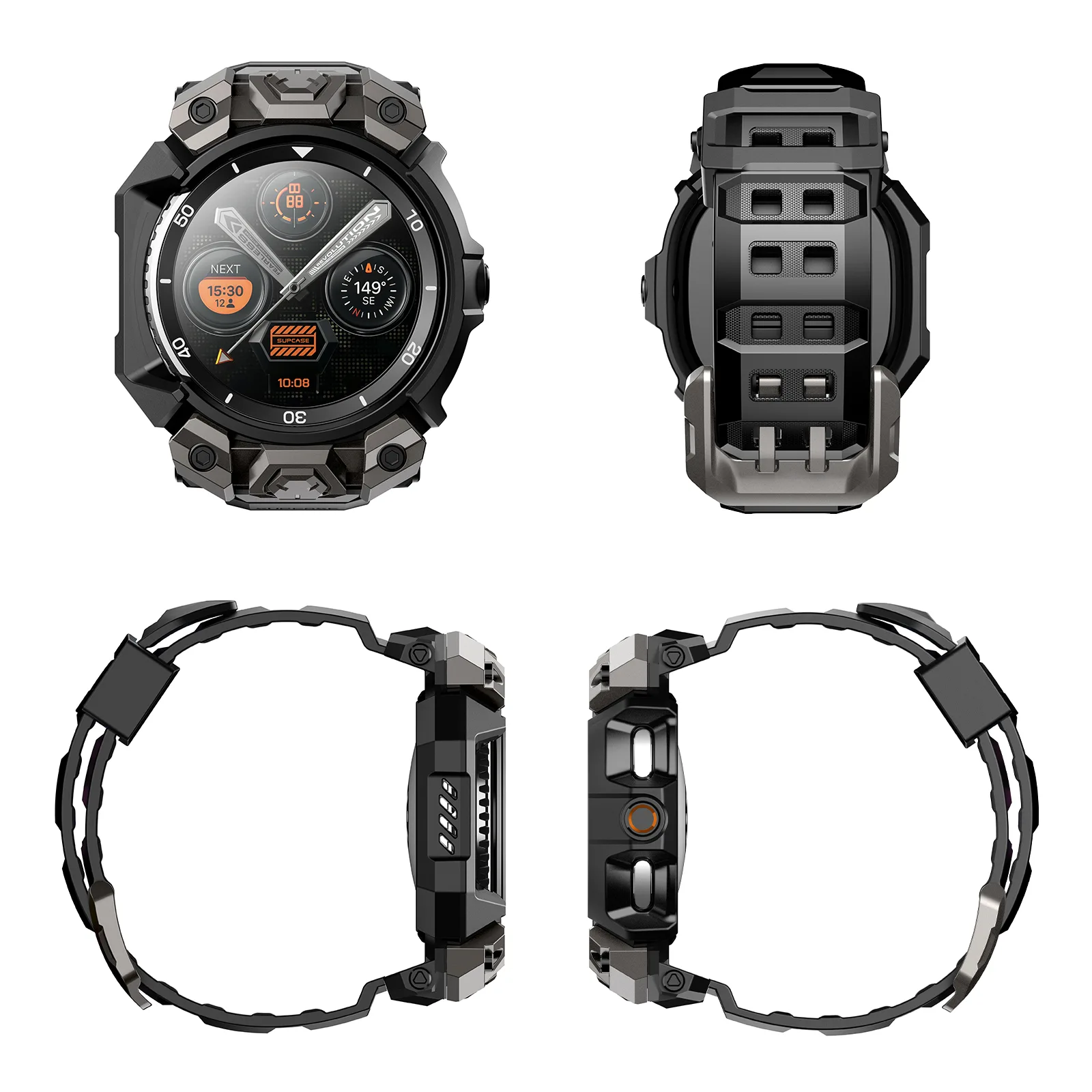 Unicorn Beetle Ore Series Galaxy Watch8 46mm Wristband Case with Glass Screen Protectors - Black - Image 4